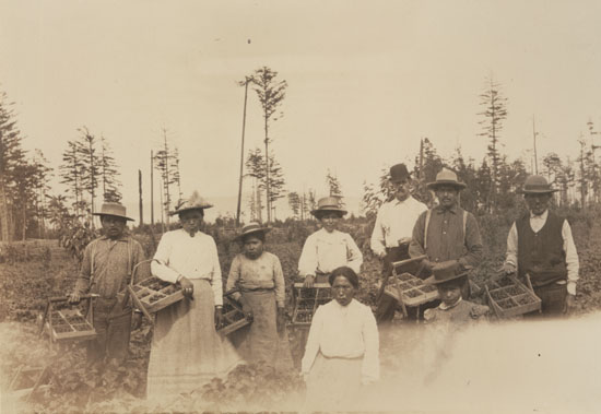 Geoffrey Vantreight with First Nations Strawberry Pickers