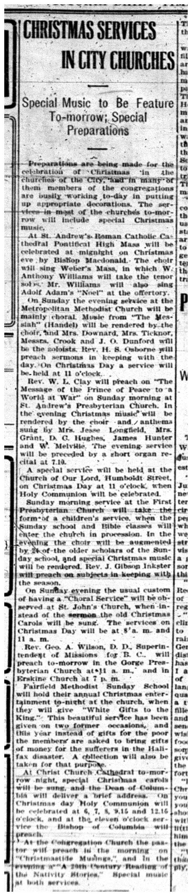 "Christmas Services in City Churches"