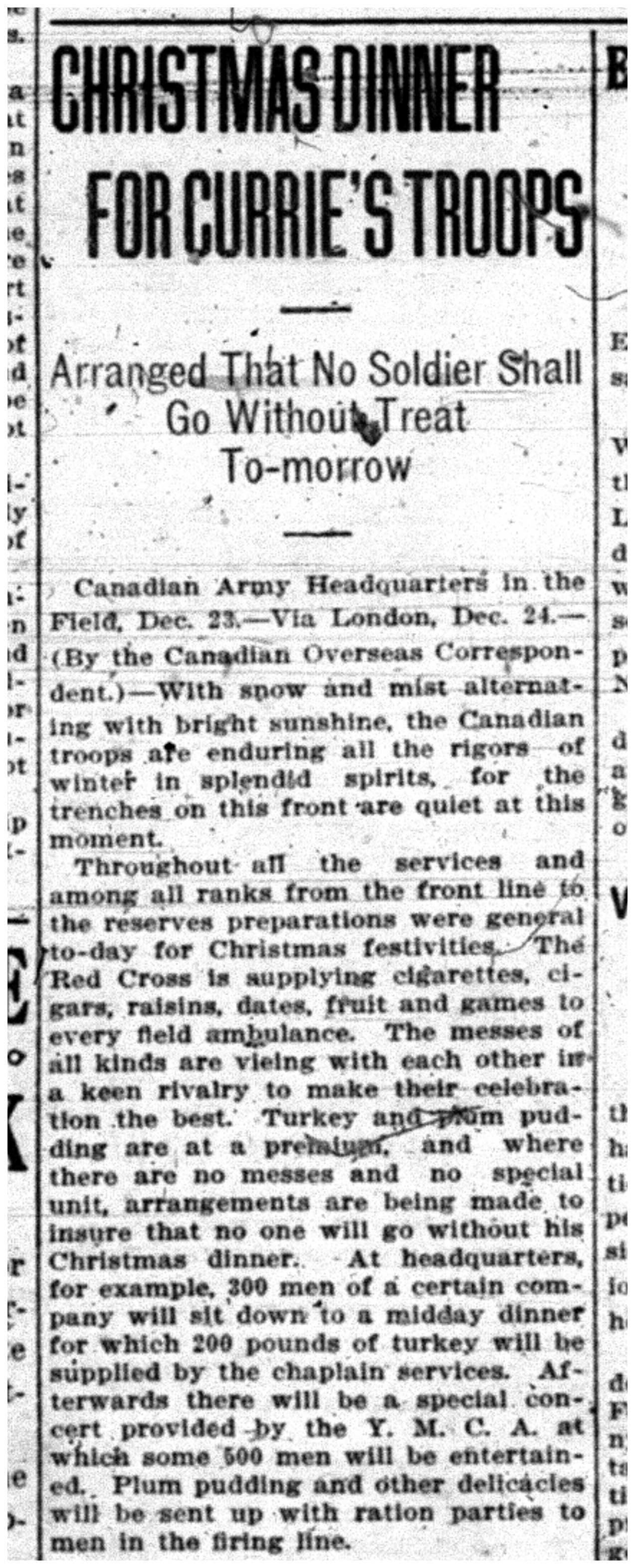 "Christmas Dinner for Currie's Troops"