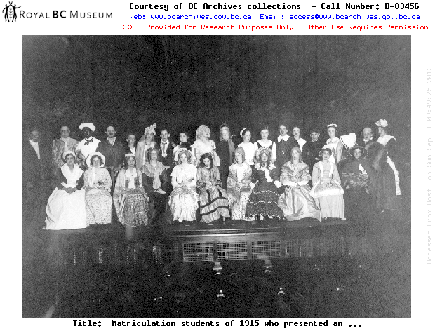 The Matriculation Students of 1915 Present Entertainment in the Auditorium of Victoria High School