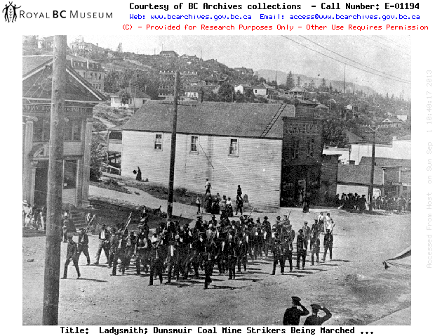 Dunsmuir Coal Mine Strikers in Ladysmith Being Marched to Jail