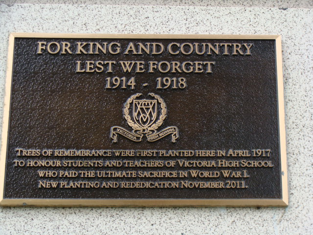 The Memorial Trees Rededication Plaque at Victoria High