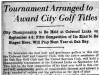 "Tournament Arranged to Award City Golf Titles"