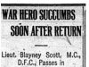 "War Hero Succumbs Soon After Return"