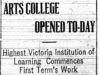 "Arts College Opened To-Day"