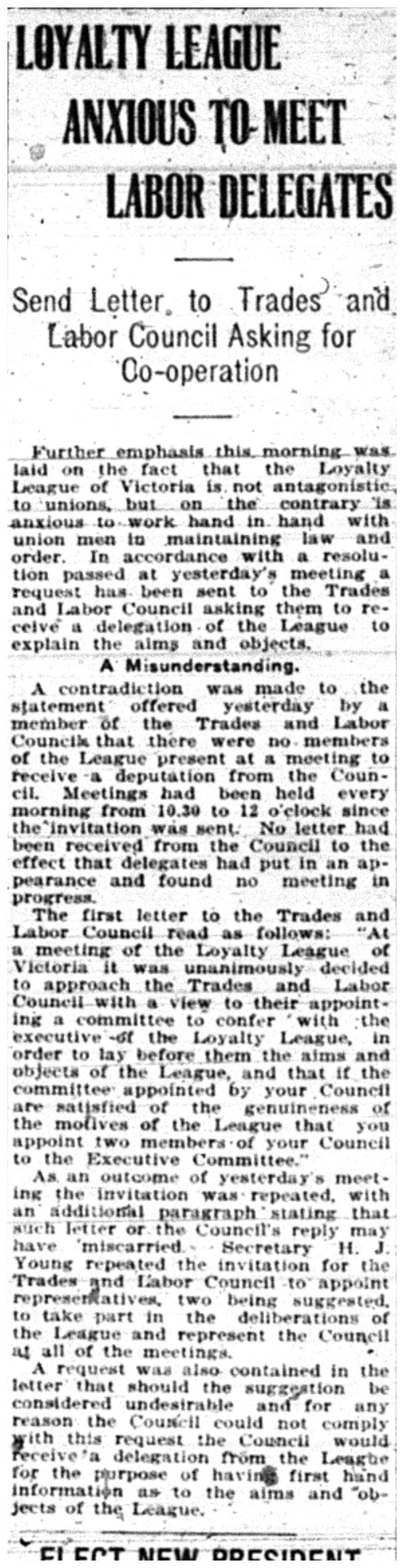 "Loyalty League Anxous to Meet Labor Delegates"