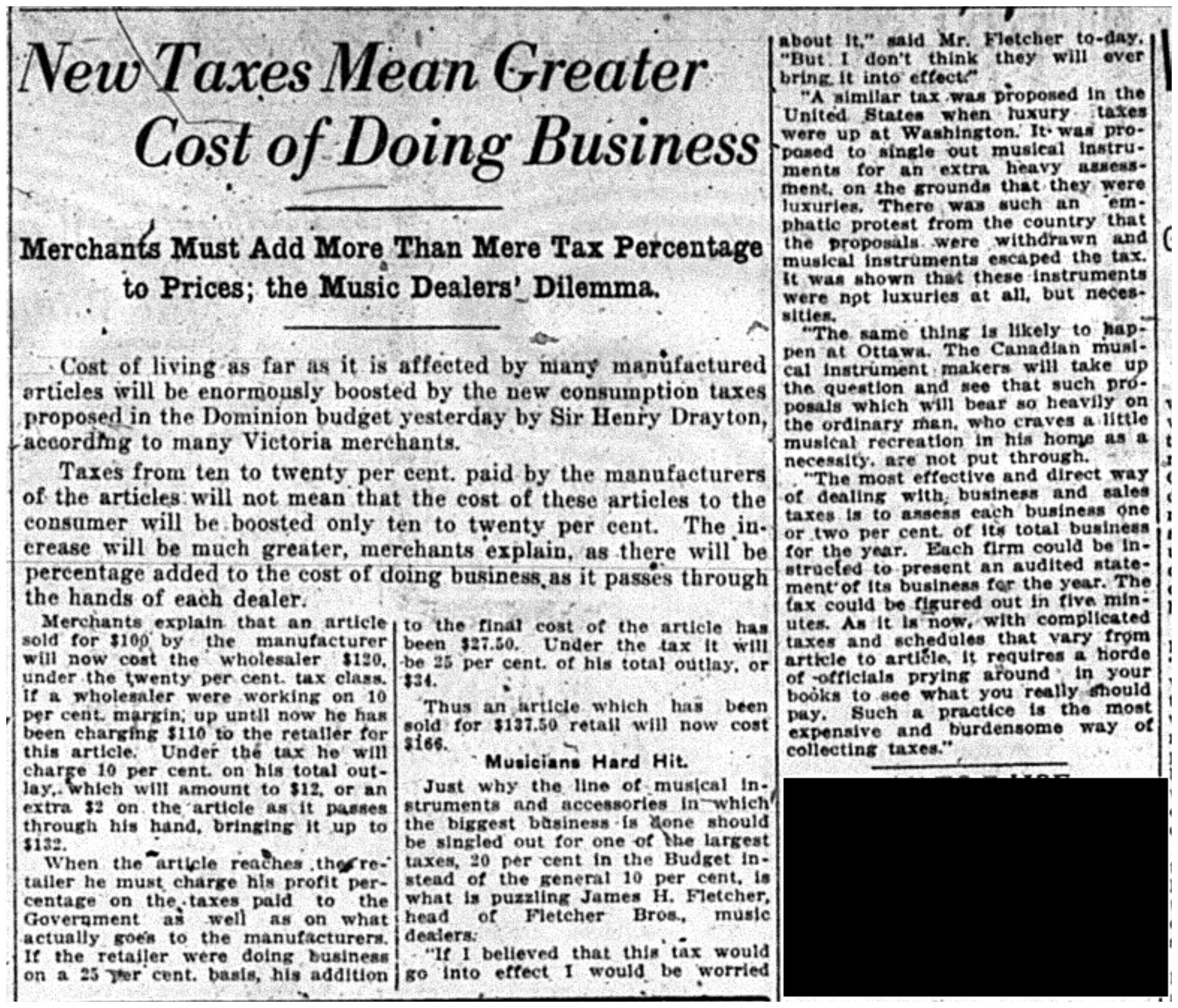 "New Taxes Mean Greater Cost of Doing Business"