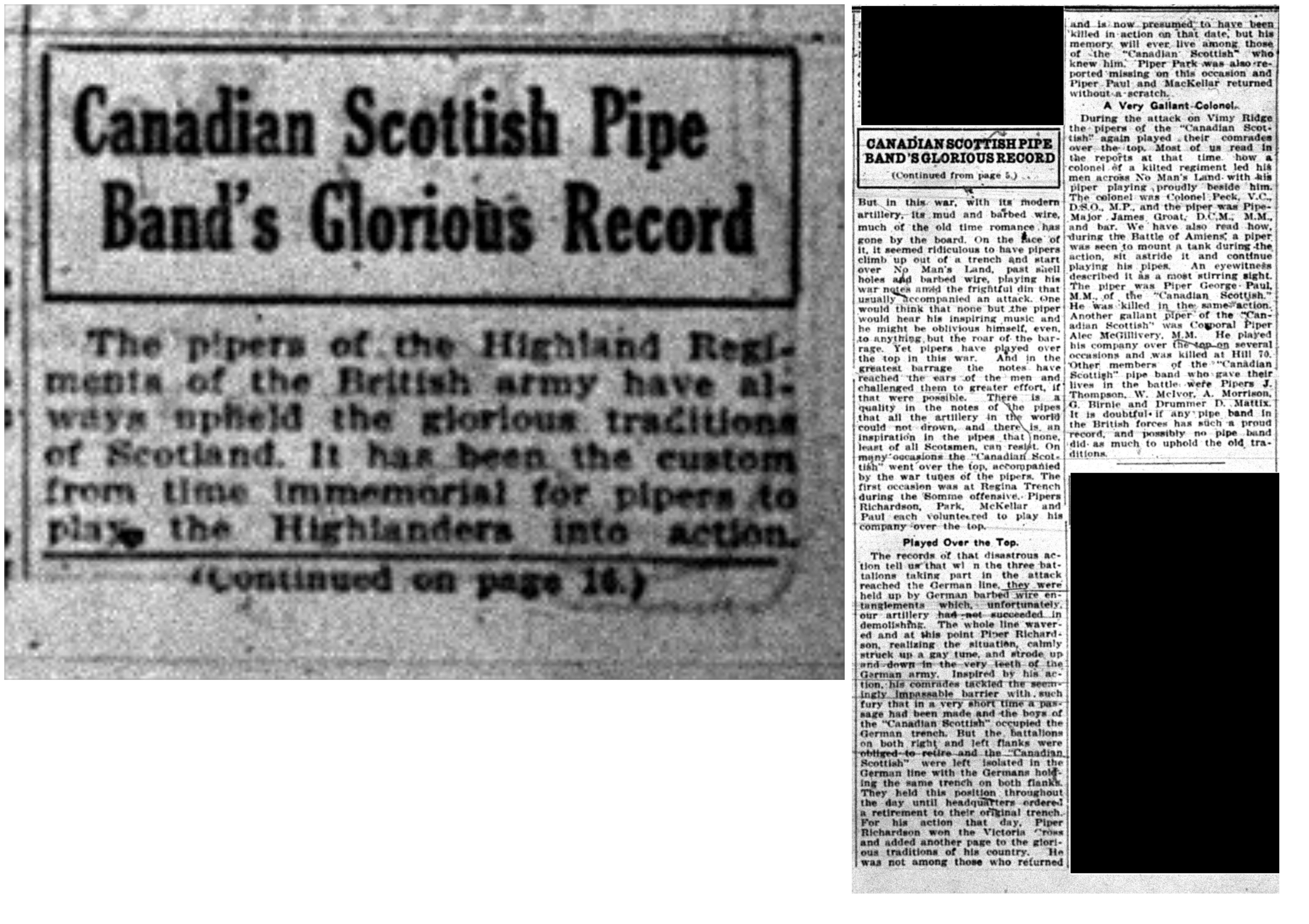 "Canadian Scottish Pipe Band's Glorious Record"