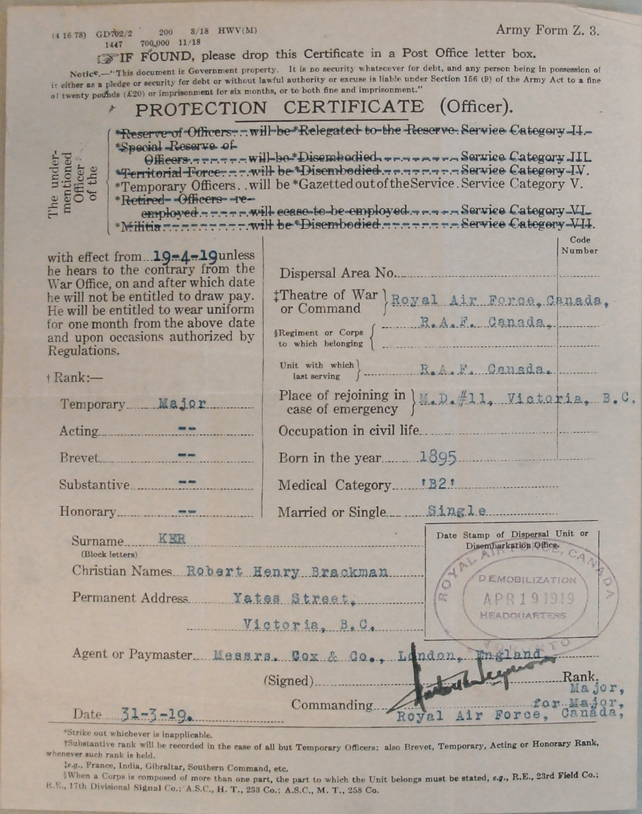 Protection Certificate