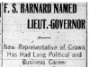 "F.S. Barnard Named Lieut.-Governor"