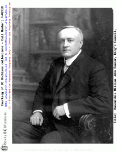 William Bowser, the Attorney General in the McBride Government. Source: Image Courtesy of Royal BC Museum, BC Archives - Call Number: A-02018 See BC Archives Date: [ca. 1916]